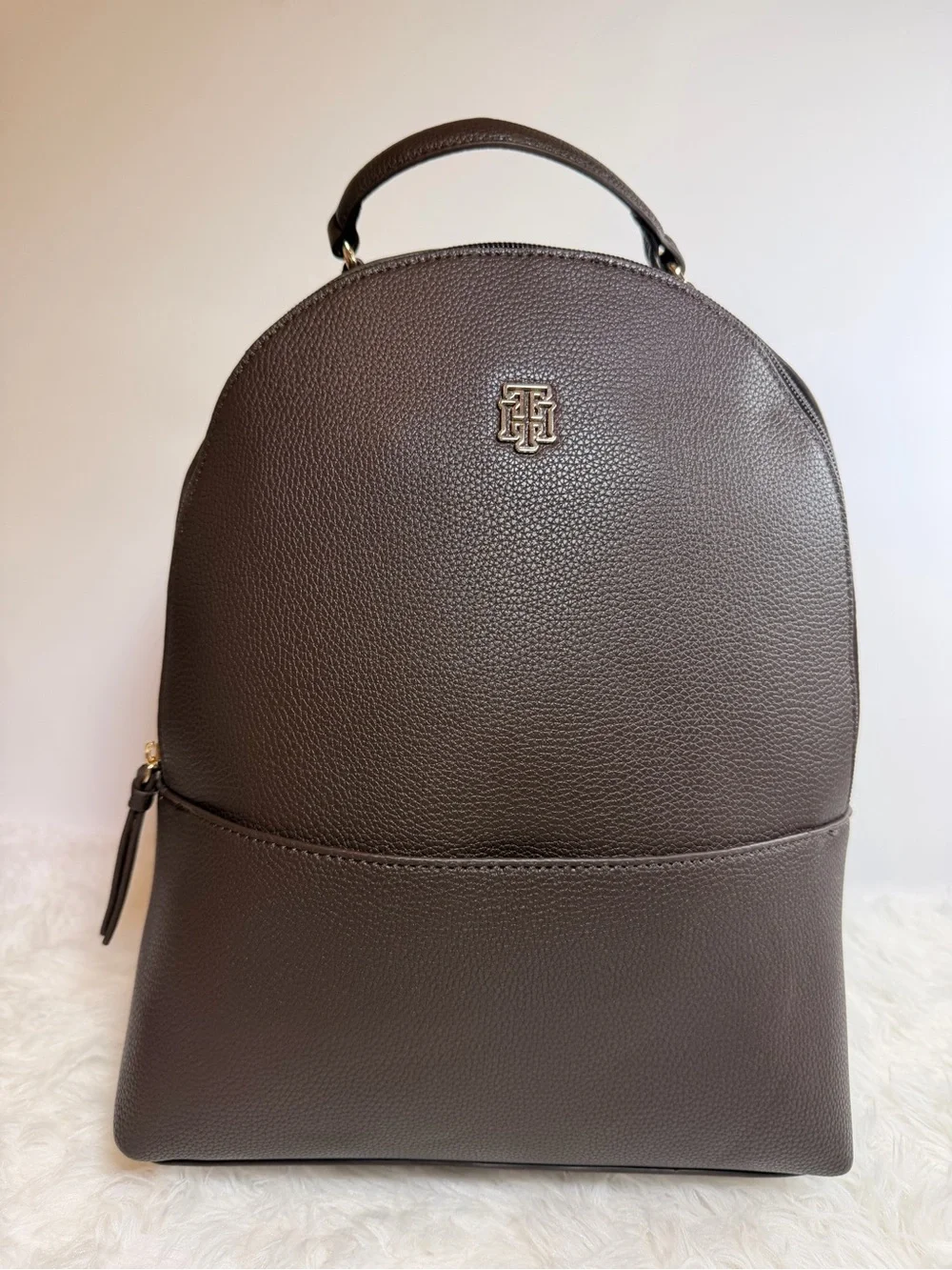 Tommy Hilfiger Chocolate Brown Pebbled Leather Backpack